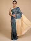 Slate Grey with Creamish Gold Semi Silk Saree