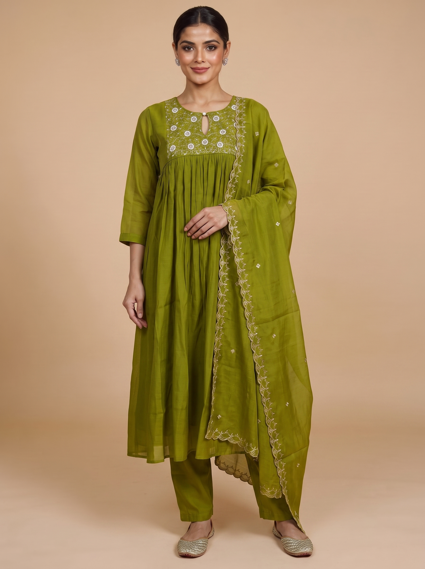 Olive Green Anarkali Set