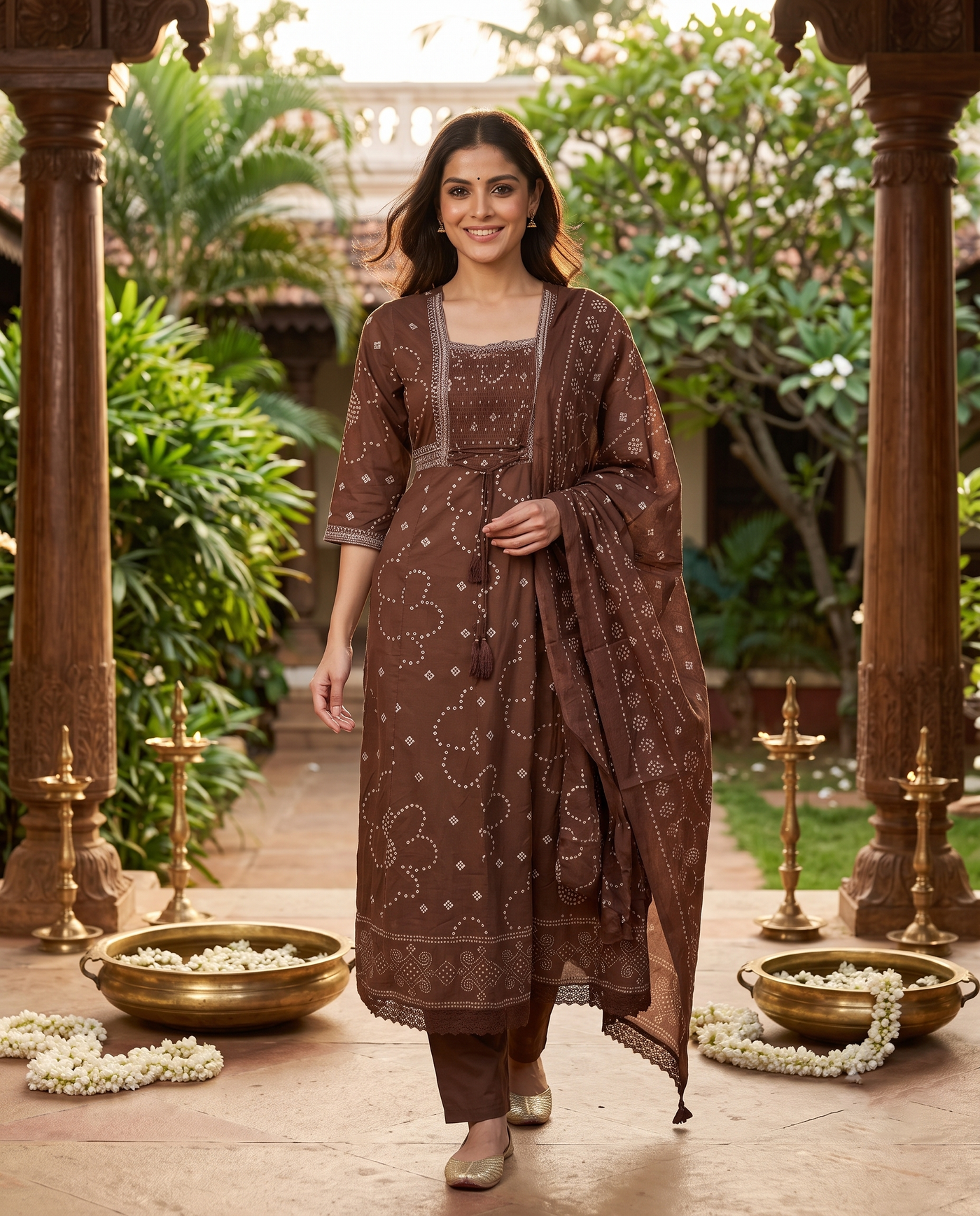 Brown with Dupatta Anarkali Set