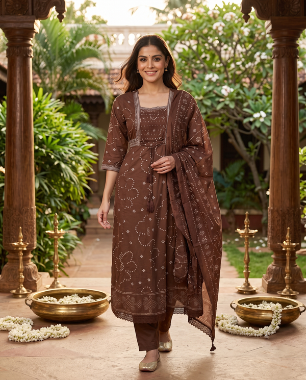 Brown with Dupatta Anarkali Set