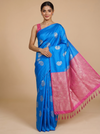 Sky Blue with Pink - Semi Silk Saree