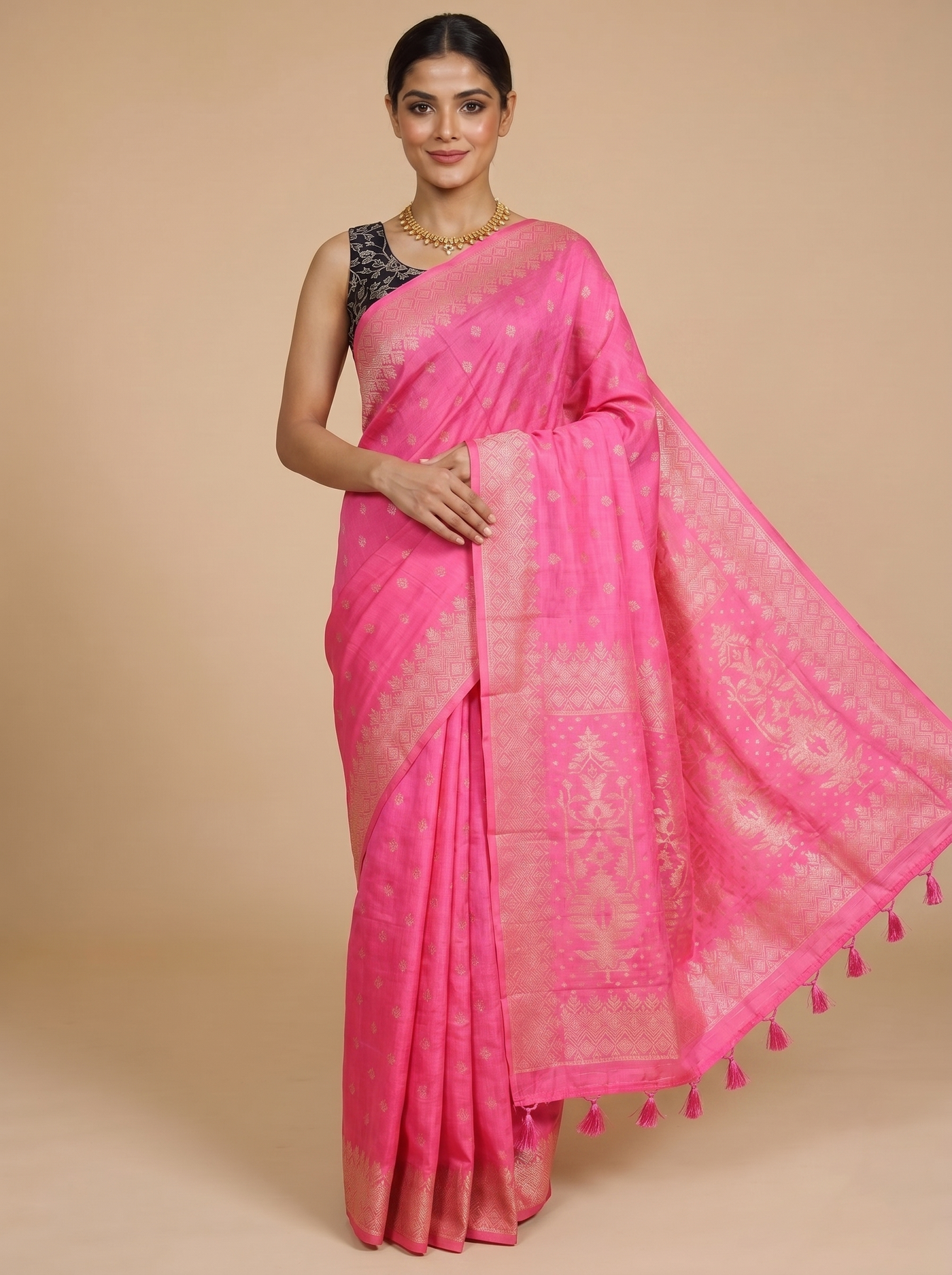 Pink with Gold Zari- Semi Tussar Saree