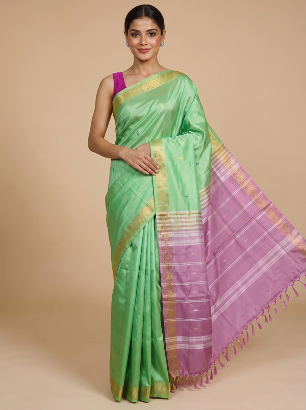 Mint Green with Mauve Pink Vaalai Naar Pattu Saree