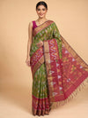 Olive Green with Red - Pochampalli Cotton Saree