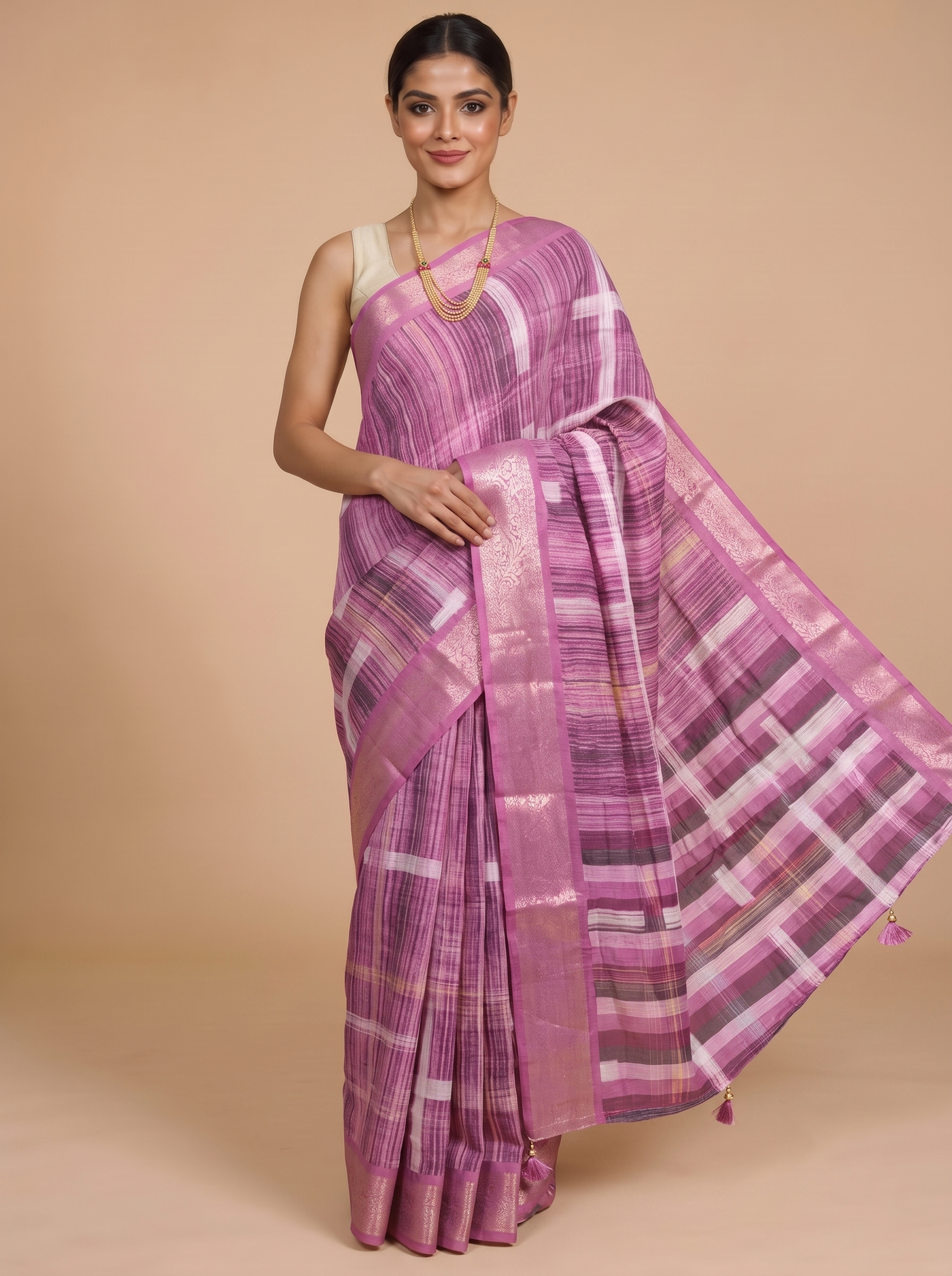 Mauve Purple with Matching Mauve Pallu - Semi Raw Silk Saree