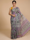 Grey and Purple with Mauve Printed Pallu - Semi Tussar Saree