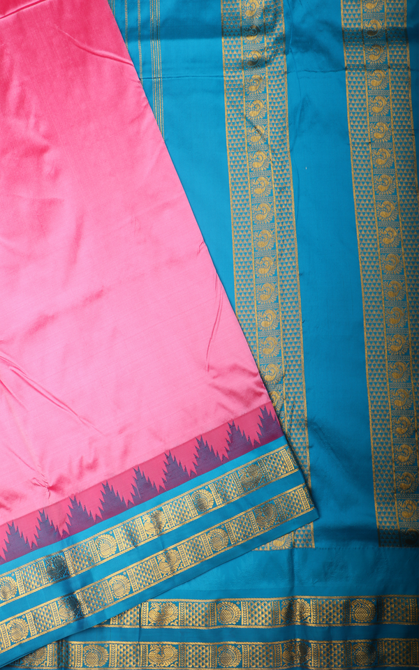 Pink and Teal Blue 10 Yards Pure Silk Saree