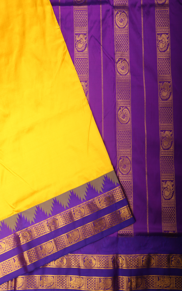 Yellow and Purple 10 Yards Pure Silk Saree