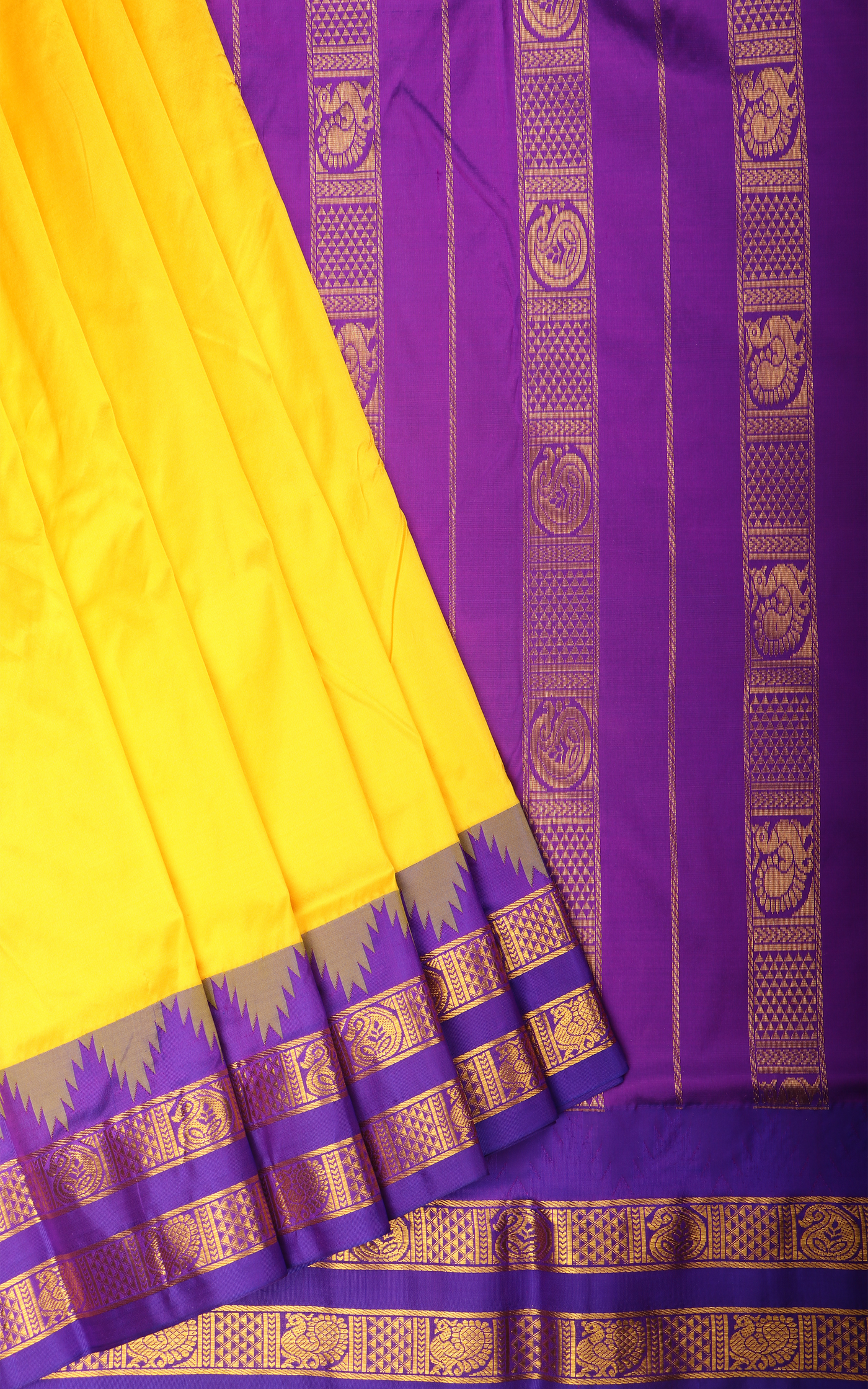 Yellow and Purple 10 Yards Pure Silk Saree