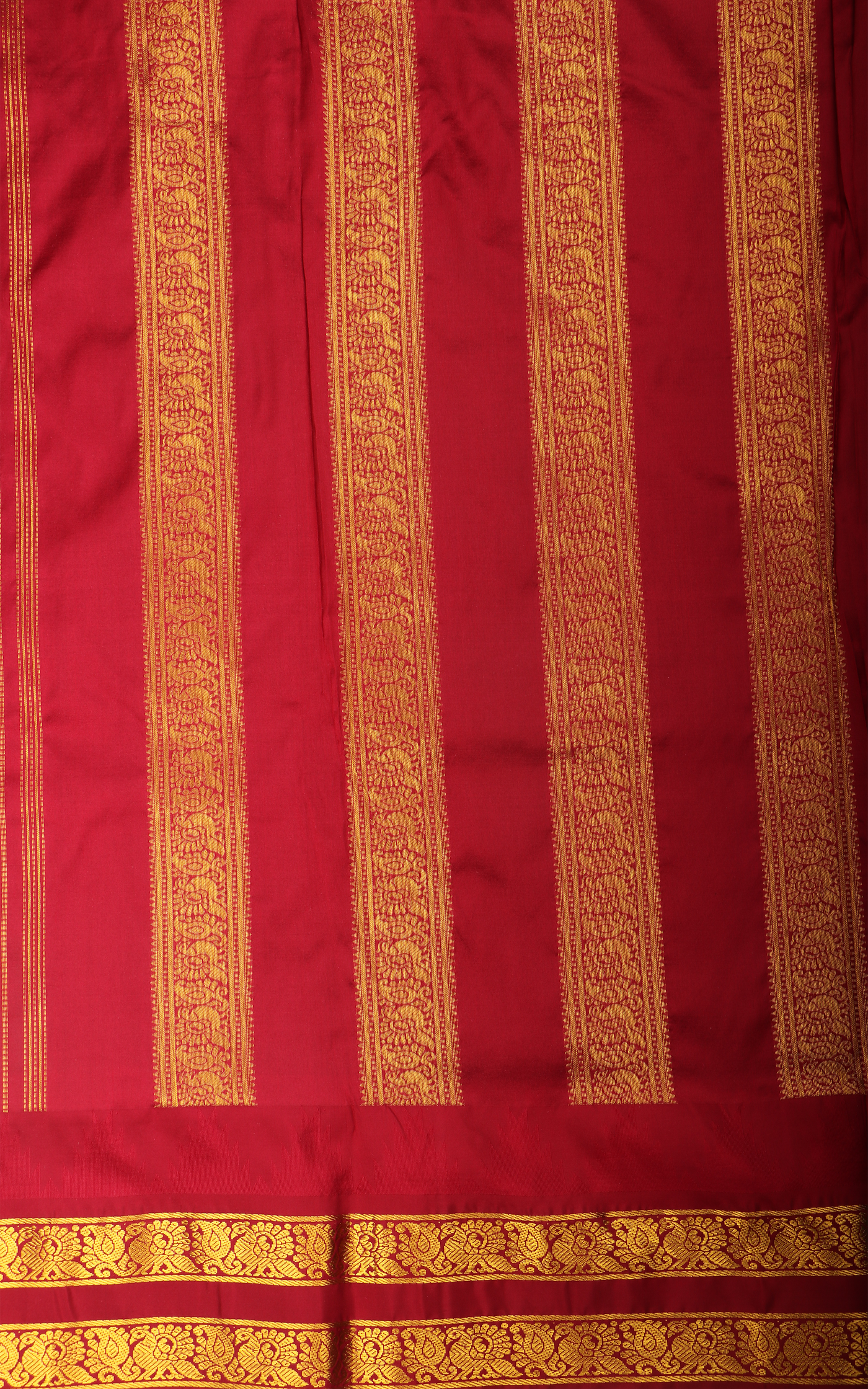 Bottle Green and Maroon 10 Yards Pure Silk Saree