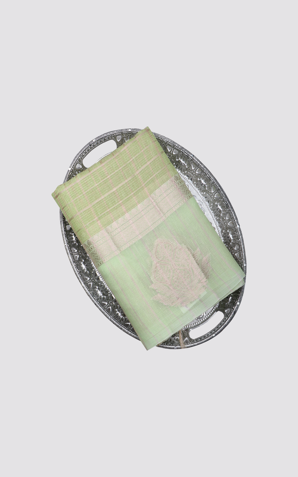 Parrot Green Fancy Cotton Saree