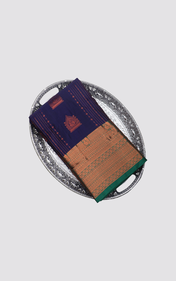 Navy Blue and Bottle Green Semi Kanjivaram Silk Saree