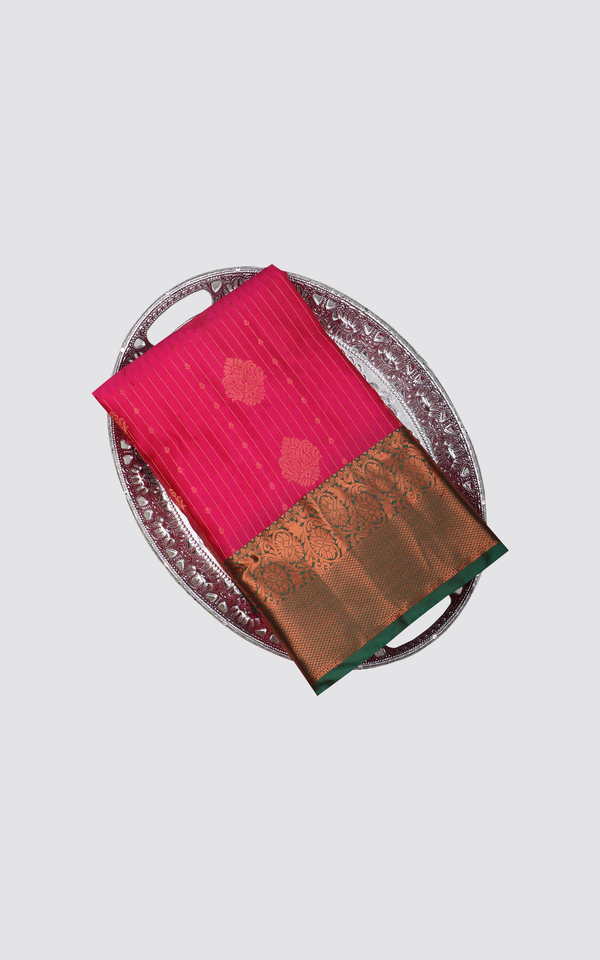 Rani Pink Shade and Green Semi Kanjivaram Silk Saree