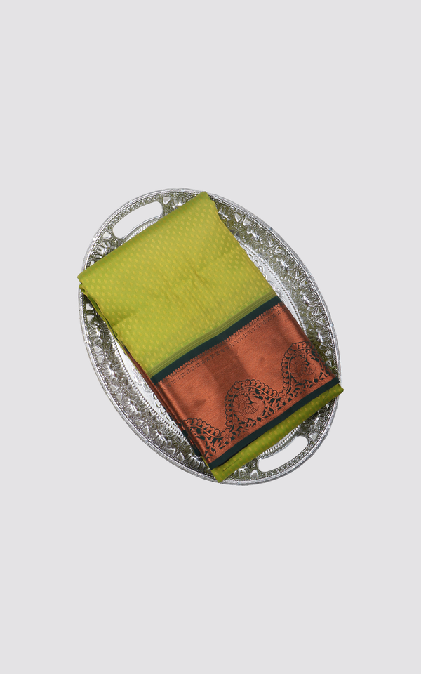 Parrot Green and Deep Green Semi Kanjivaram Silk Saree