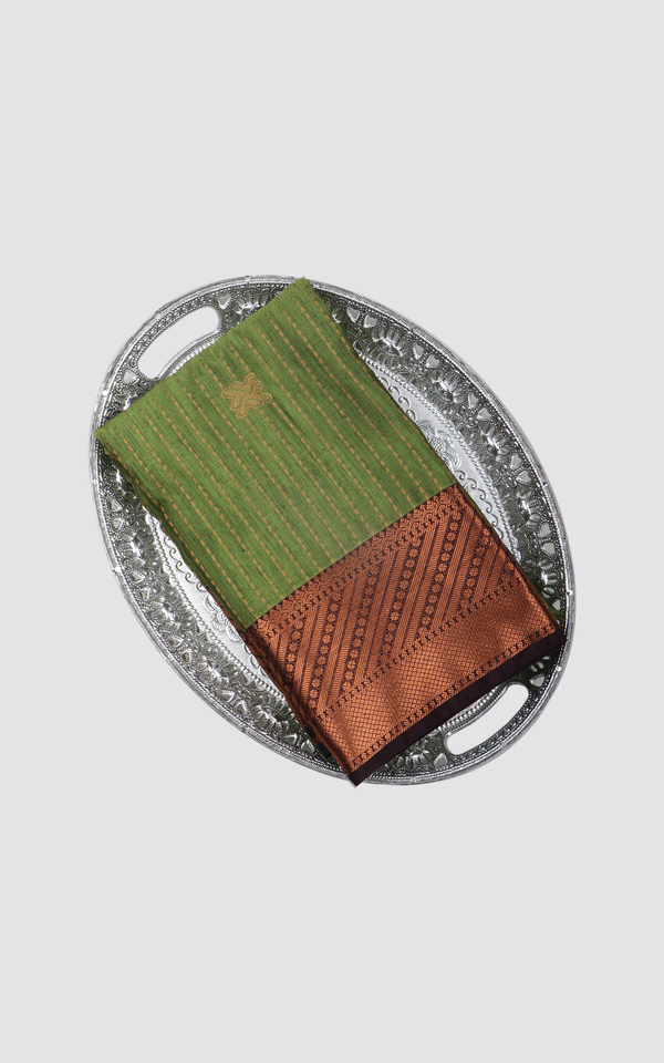 Leaf Green and Brown Fancy Pattu Saree