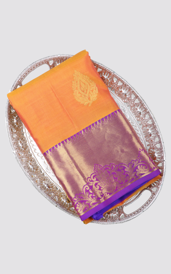 Mango Yellow and Violet Pure Silk Saree