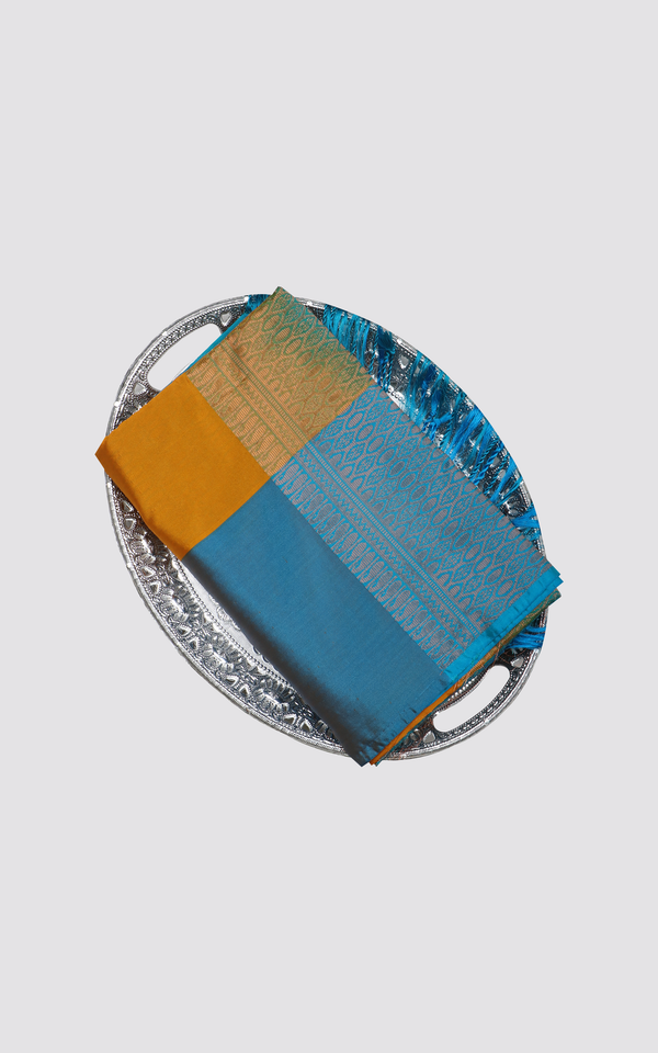 Mango Yellow and Blue Fancy Pattu Saree
