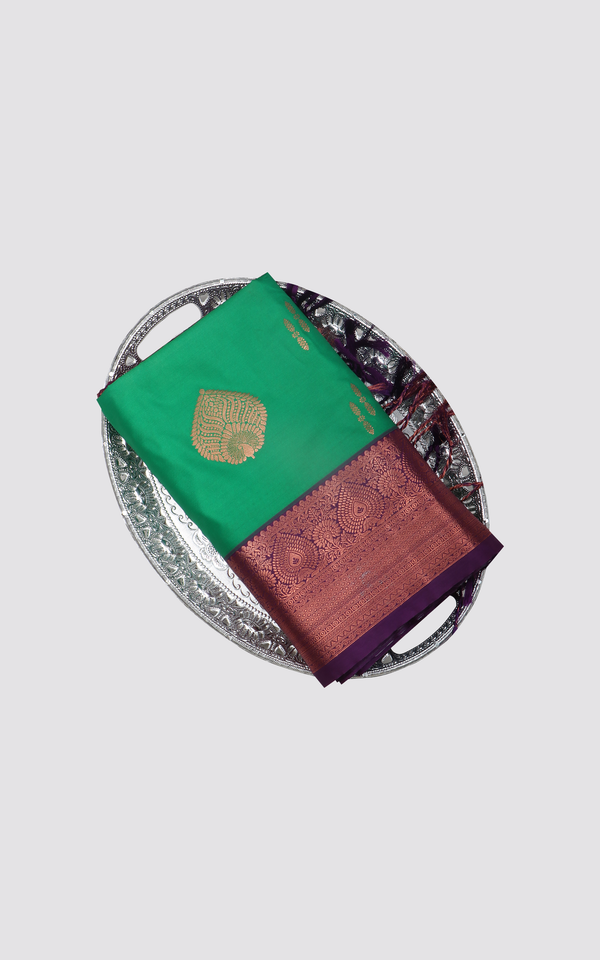 Forest Green and Wine Fancy Pattu Saree