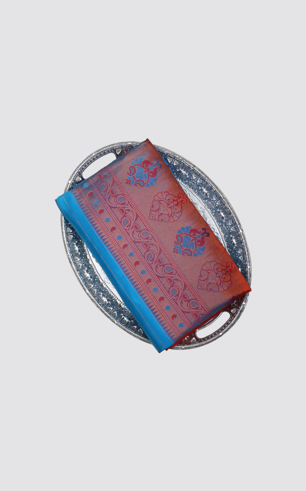 Copper Sulphate Blue and Red Fancy Pattu Saree