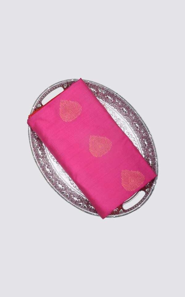 Pastel Pink and Red Fancy Pattu Saree
