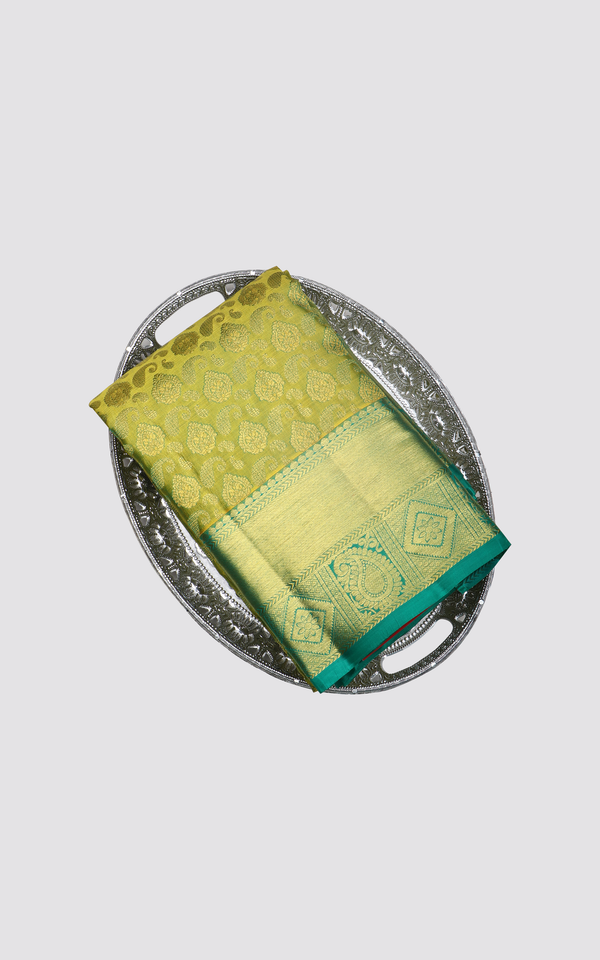 Lime Green and Jade Green Pure Kanjivaram Silk Saree
