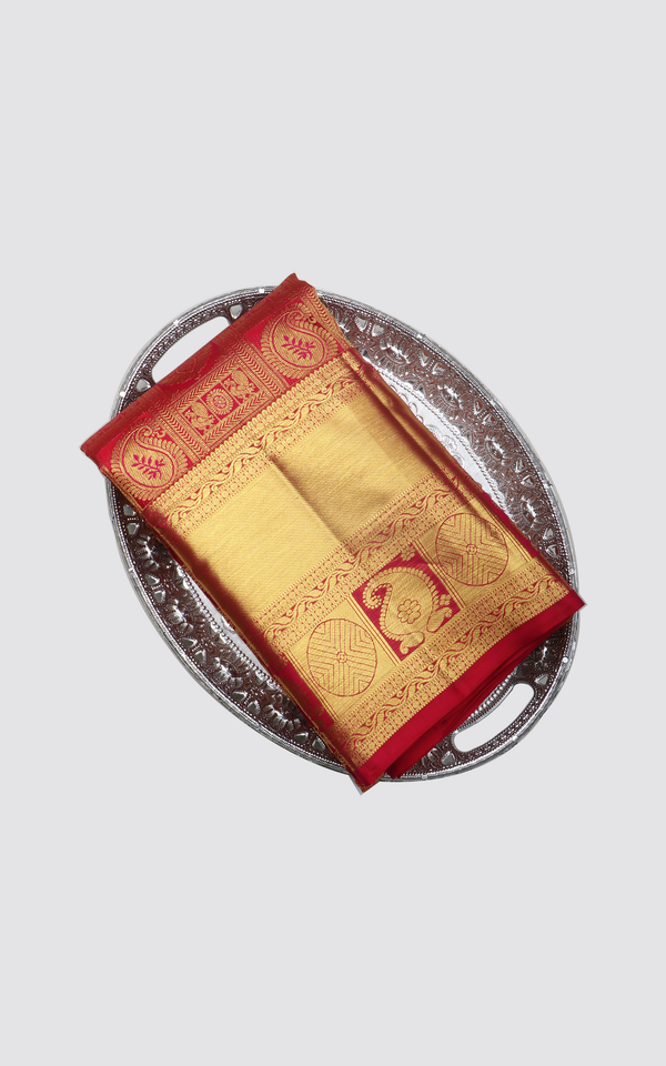 Pinkish Red Pure Kanjivaram Silk Saree