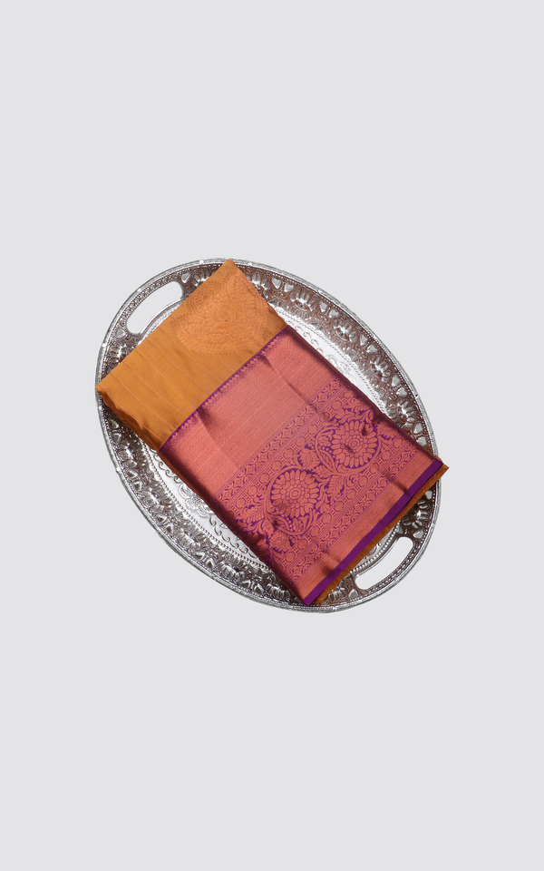 Mustard Yellow and Purple Semi Kanjivaram Silk Saree