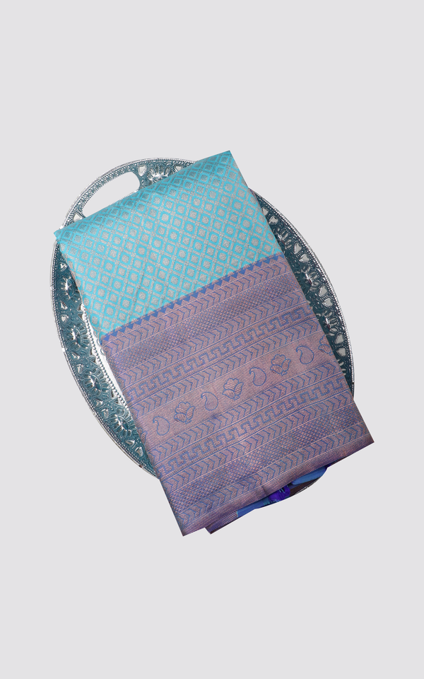 Light Blue and Dark Blue Pure Kanjivaram Silk Saree