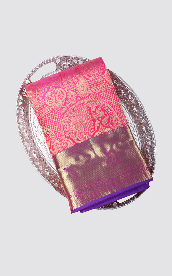Pink and Violet Pure Kanjivaram Silk Saree