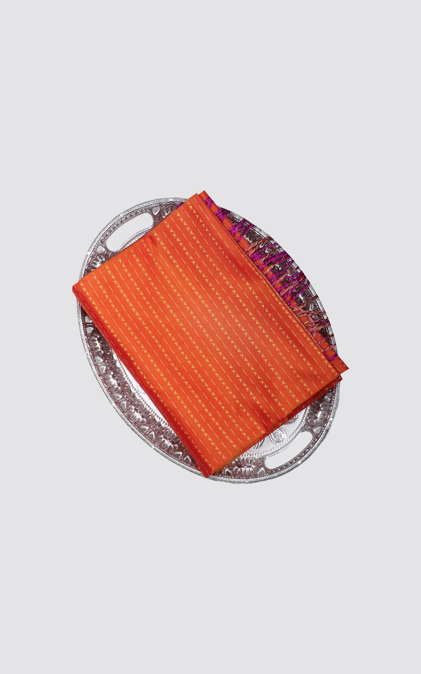 Sunset Orange and Pink Fancy Pattu Saree