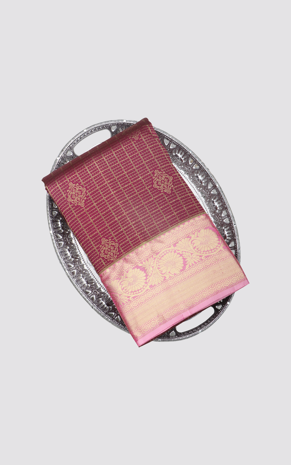Deep Maroon and Pink Pure Silk Saree