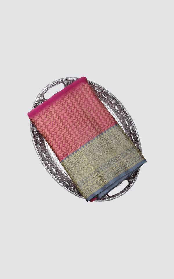 Maroon and Gray Pure Silk Saree