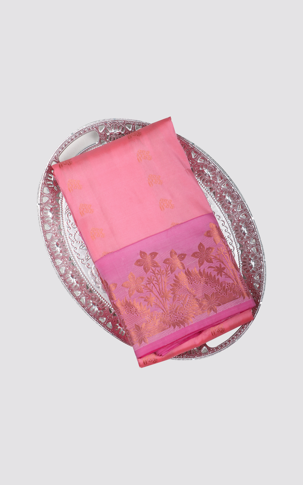 Lotus Pink and Dark Pink Semi Kanjivaram Silk Saree