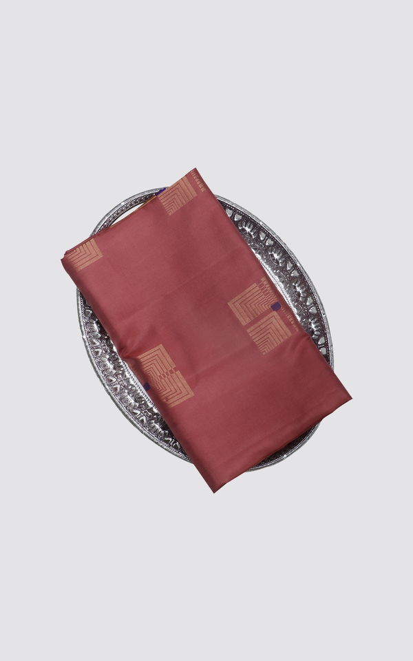 Brown Shade and Blue Pure Soft Silk Saree