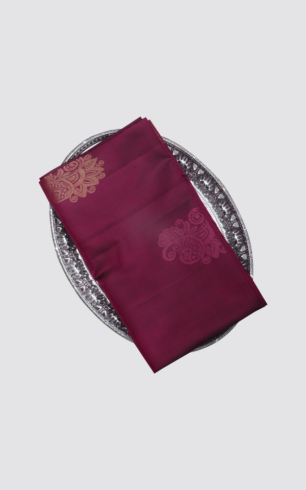 Maroon and Green Pure Soft Silk Saree