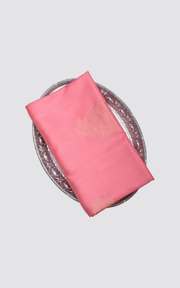 Peach Shade and Blue Pure Soft Silk Saree