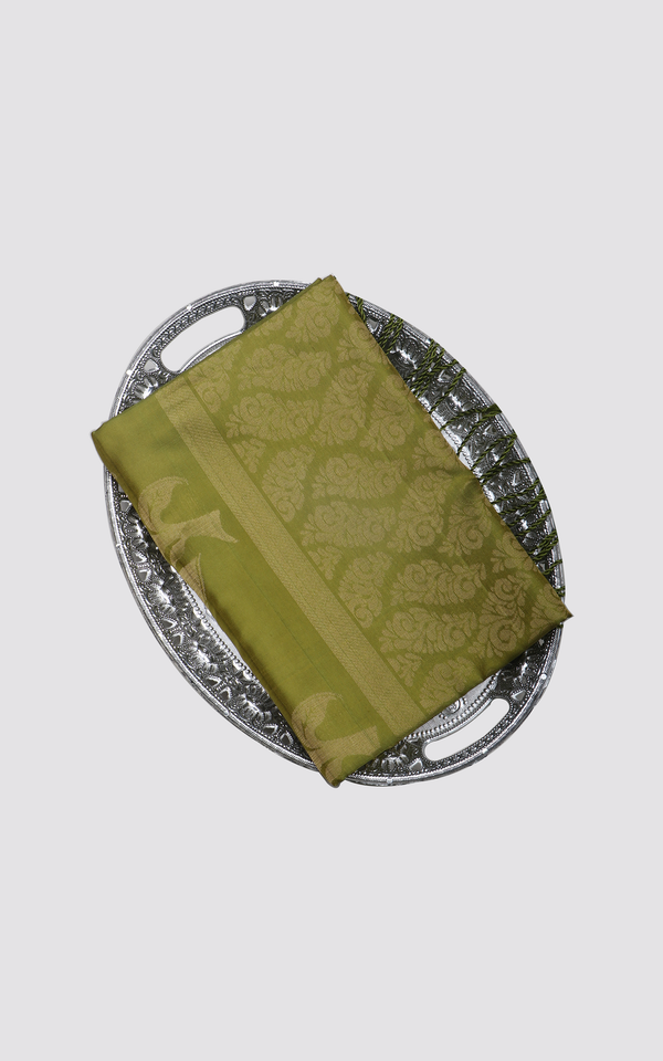 Olive Green Pure Soft Silk Saree
