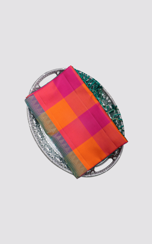 Multi Color Checks Pure Soft Silk Saree