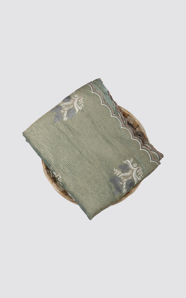 Olive Green Crushed Tissue Saree