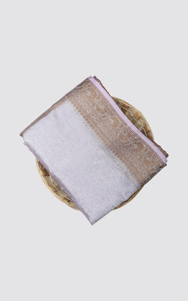 Lavender and Brown Crushed Tissue Saree
