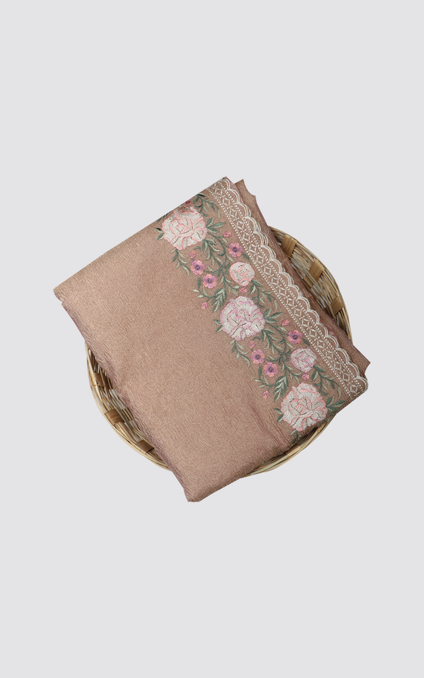 Dark Sandal Crushed Tissue Saree