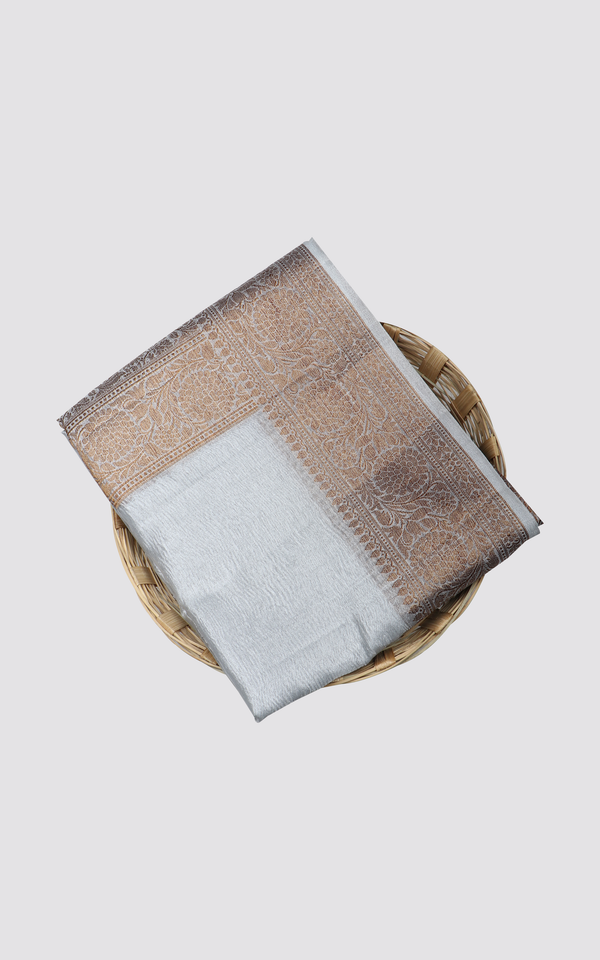 Grey and Brown Crushed Tissue Saree