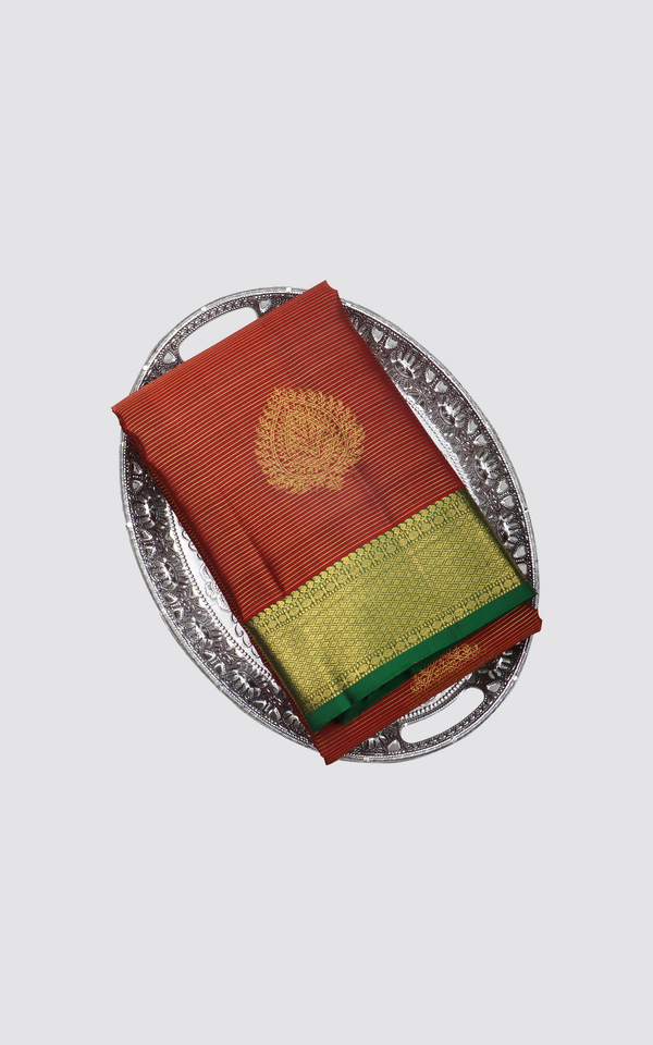 Maroon and Green Pure Silk Saree