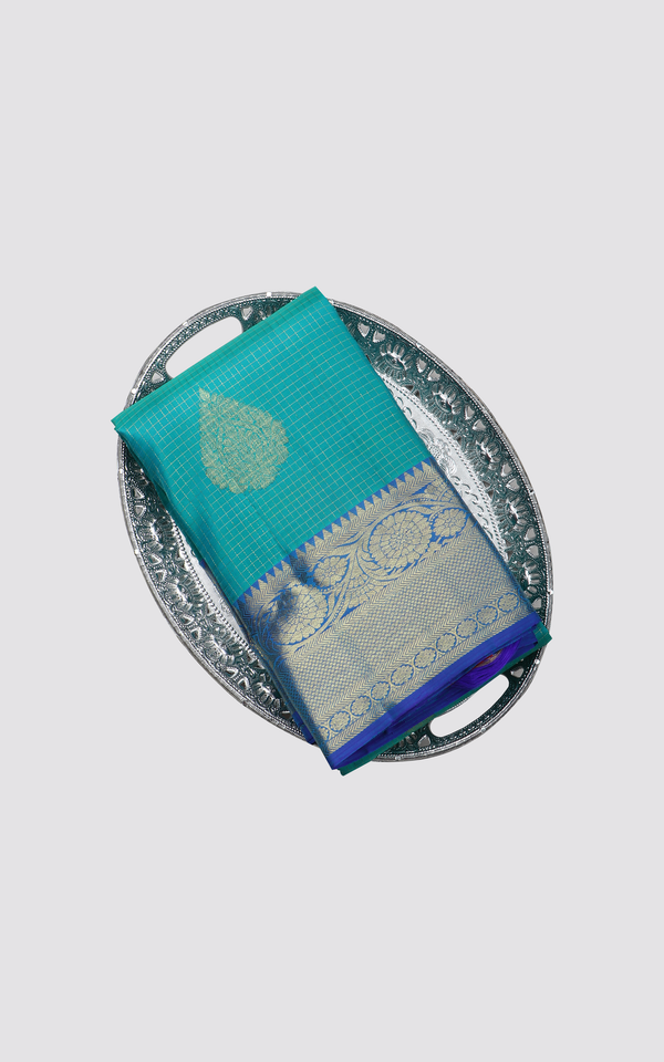 Sea Blue and Peacock Blue Pure Silk Saree