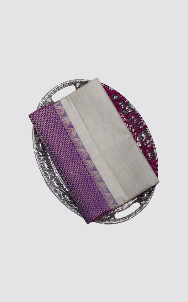 Bluish Violet and Green Shade Pure Soft Silk Saree