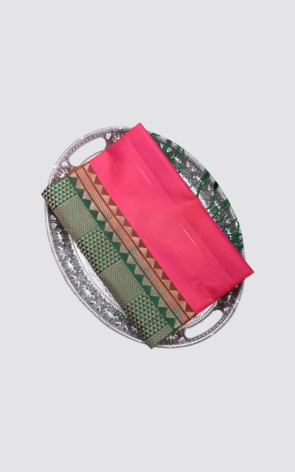 Pink Shade and Bottle Green Pure Soft Silk Saree