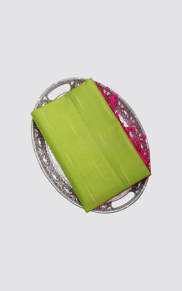 Parrot Green and Pink Shade Pure Soft Silk Saree