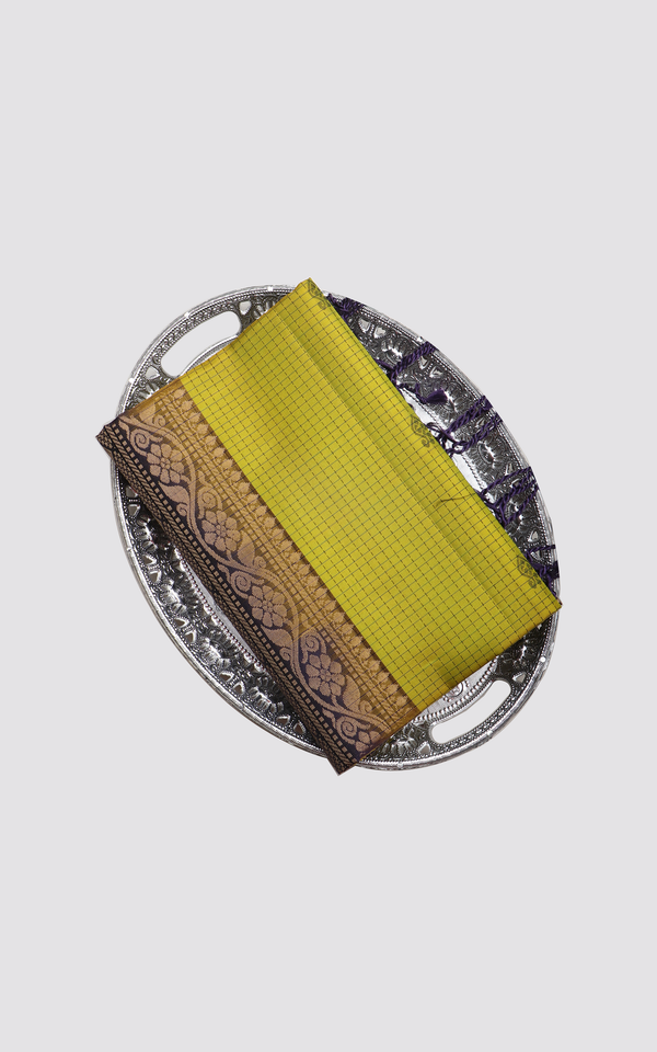Lime Green and Navy Blue Pure Soft Silk Saree