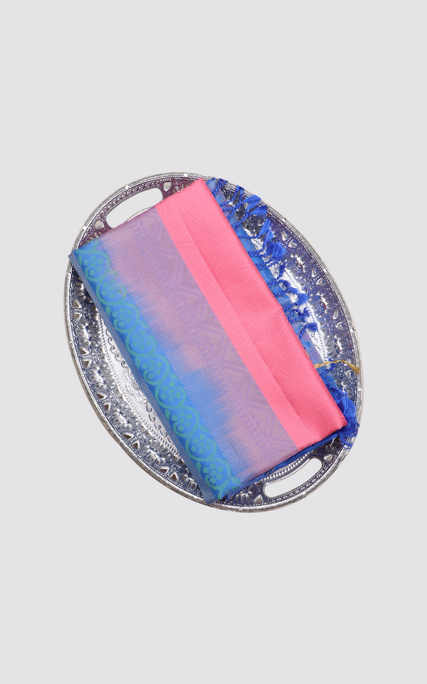 Pink and Blue Pure Soft Silk Saree