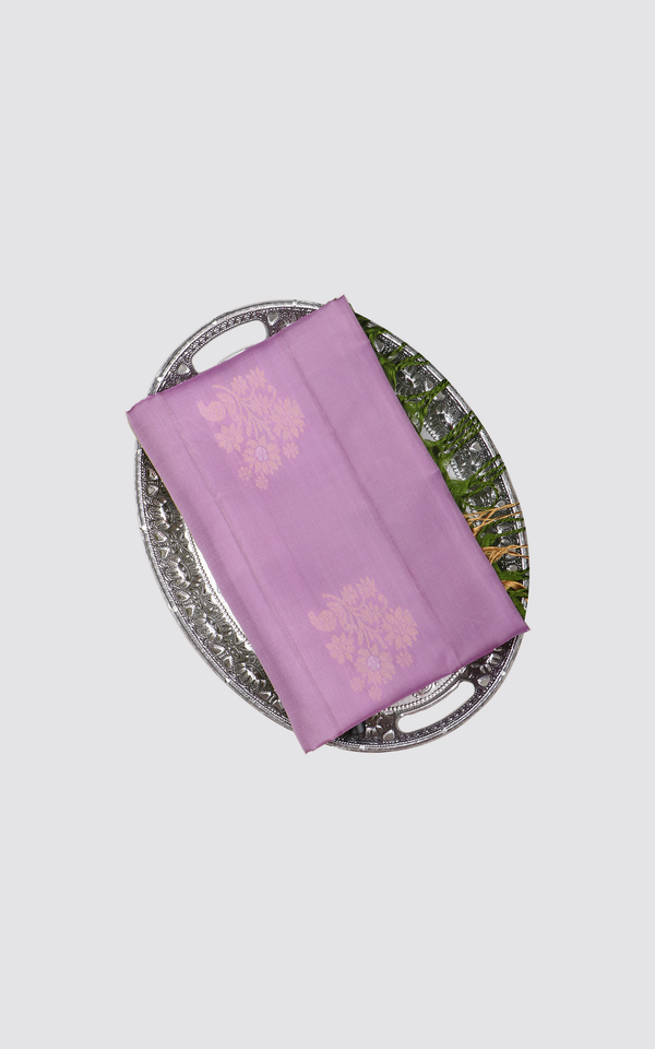 Lilac and Green Pure Soft Silk Saree